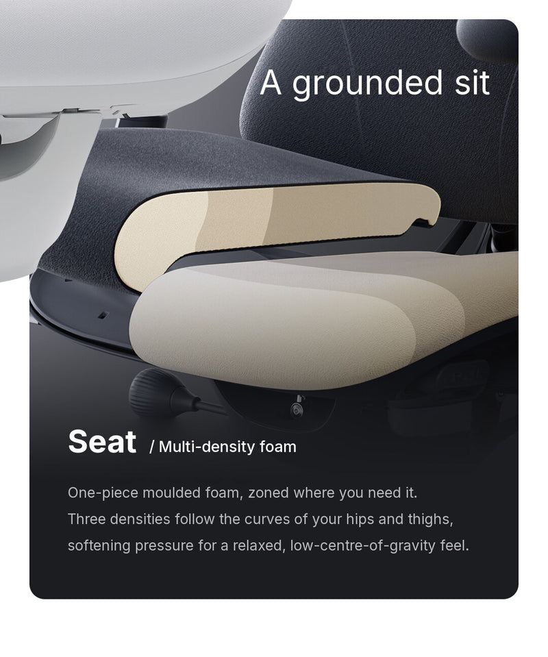 LiberNovo Omni Gen seat cut-away showing one-piece moulded foam in three densities