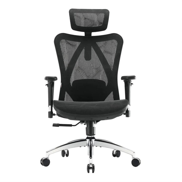 Sihoo M57 Ergonomic Office Chair in Black – front view with headrest
