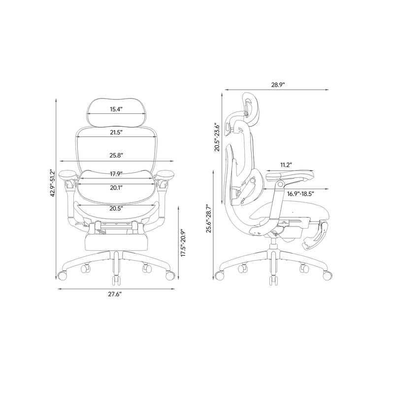 DORO-C300 Pro V2 dimensions drawing (inches)