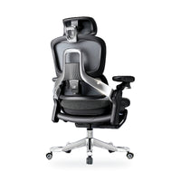 UE FLOW 660 Pro ergonomic office chair in Black, rear three-quarter view showing the aluminium back frame