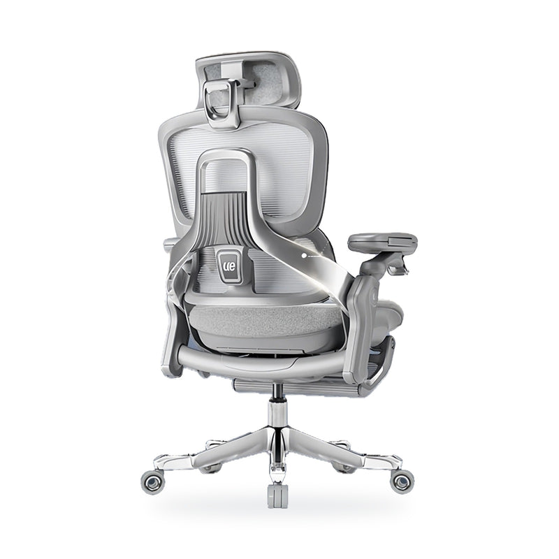 UE FLOW 660 Pro ergonomic office chair in Grey, rear three-quarter view showing the aluminium back frame