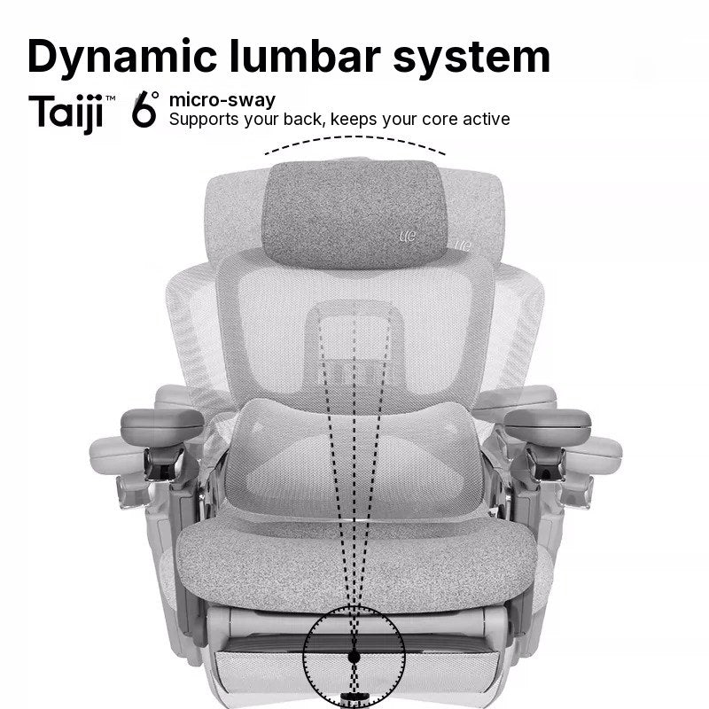 UE FLOW 660 Pro front view showing the Taiji dynamic lumbar system's 6° micro-sway