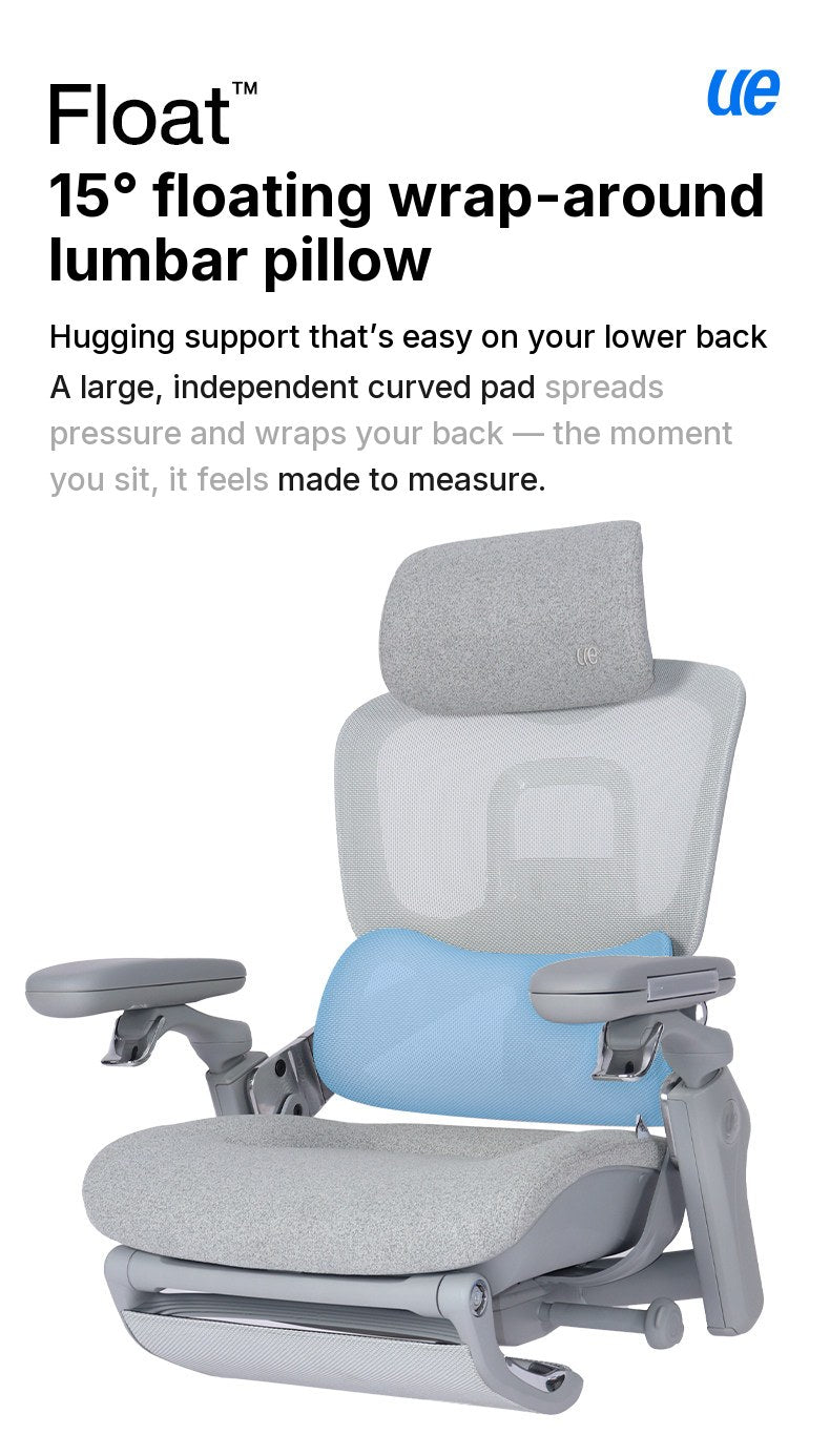 UE FLOW 660 Pro front view with the Float\u2122 lumbar pillow highlighted in blue